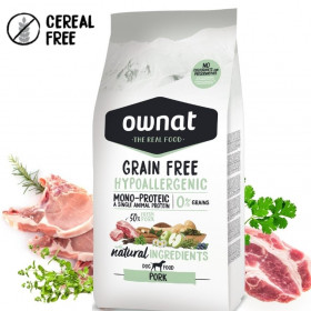 Натурална суха храна OWNAT GRAIN FREE HYPOALLERGENIC PORK MONOPROTEIN - хипоалергенна формула БЕЗ зърнени култури, с 50% прясно свинско 